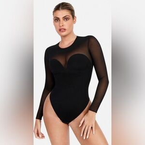 NWT POPILUASH Chic Black Sheer Long Sleeve Bodysuit